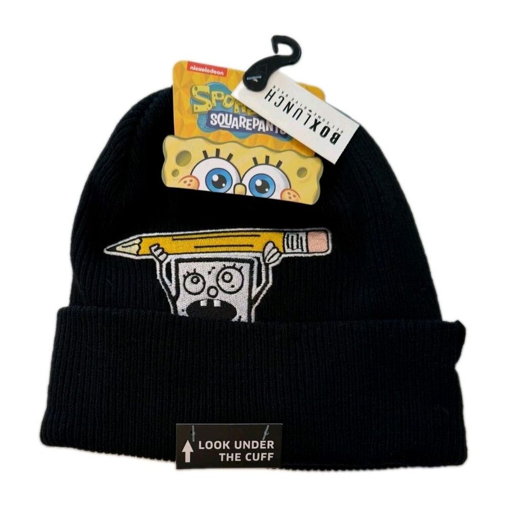 SpongeBob SquarePants DoodleBob Beanie Knit Cap Hat Black BoxLunch Nickelodeon